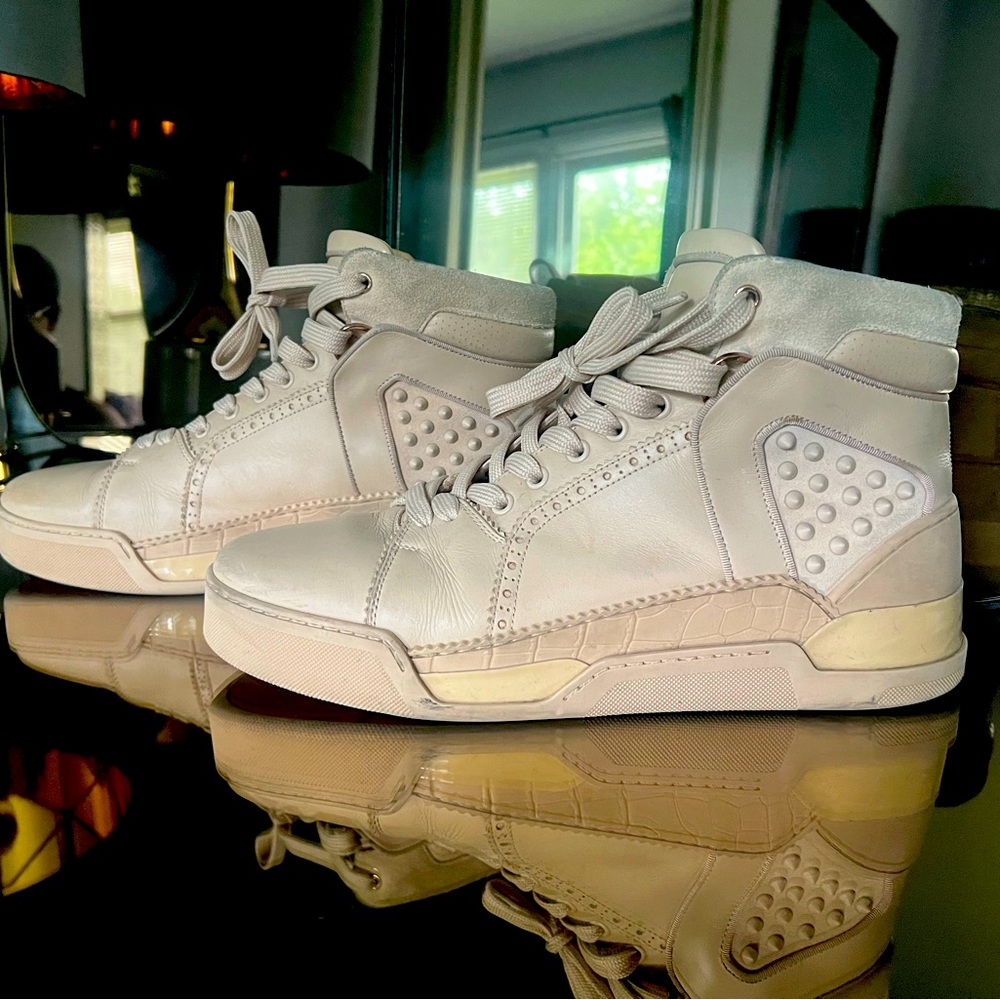 Christian Louboutin Nude Pink Spike High Tops.